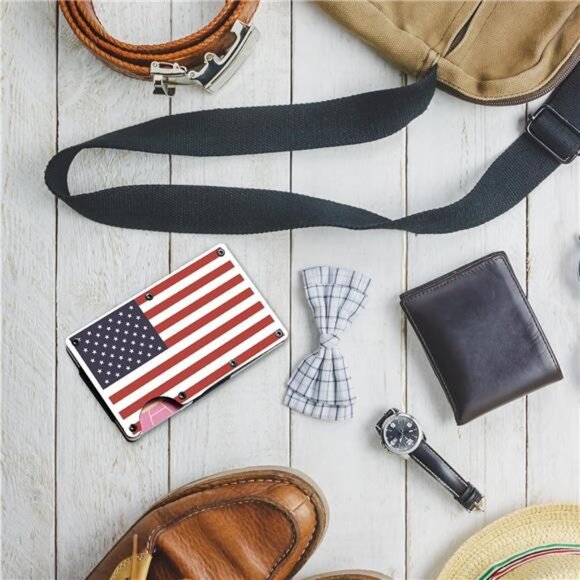 USA US Flag Mens Wallet RFID Protected Stainless Steel Money Clip - Compact - Picture 4 of 6